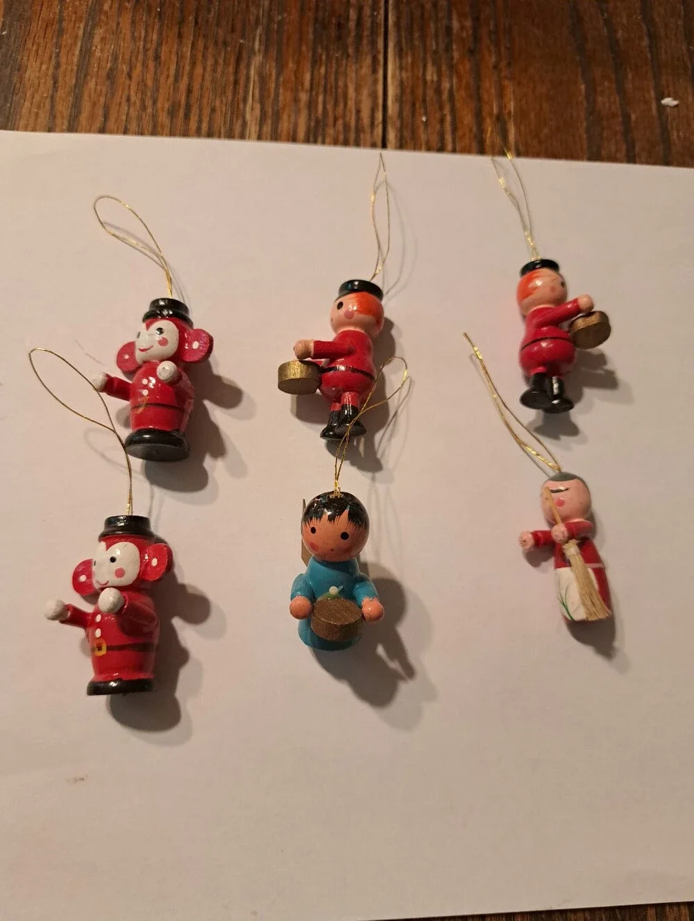 Vintage Wood Christmas Ornaments Lot 6 Hand Painted Wooden Rustic Farmhouse